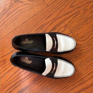 Sebago Black and White Leather Penny Loafers